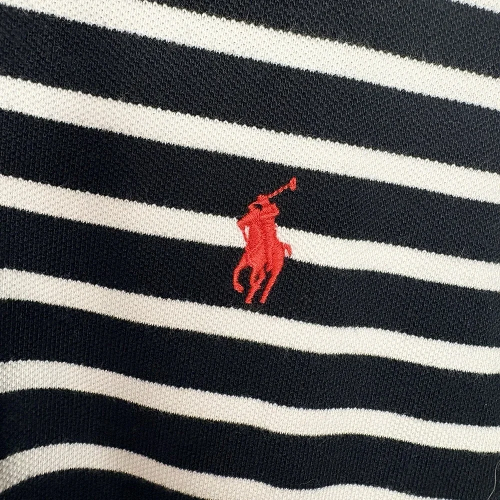 Polo by Ralph Lauren Black and White Striped Polo Shirt Men's XL Red Pony